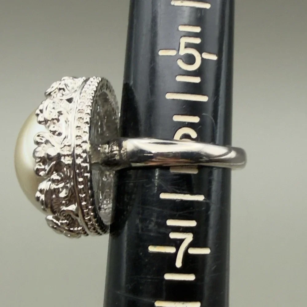 Ann Taylor Faux Pearl Statement Ring Silver Tone Large Dome Cocktail Style 6 VTG